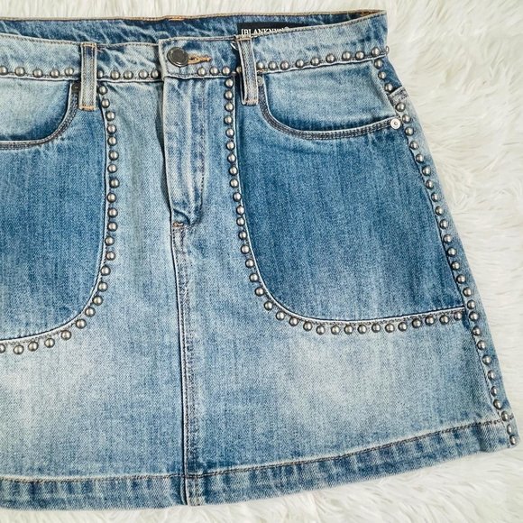 Blank NYC Silver Studded Blue Jean Skirt Size 27 - Picture 2 of 8
